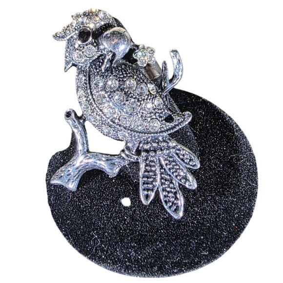Rhinestone Parrot ring Silver-Tone Metal Bird adjustable - Picture 1 of 3